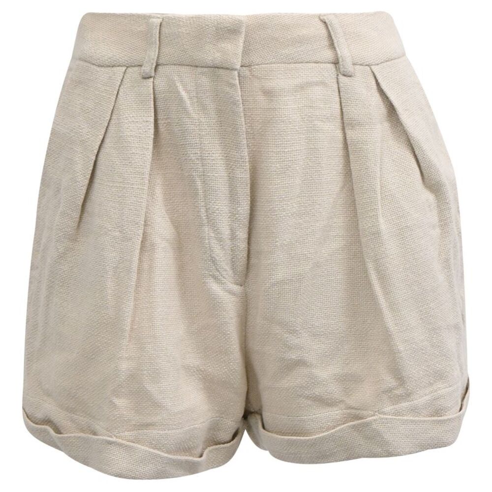 Staud Luisa Pleated Shorts in Ecru Cotton